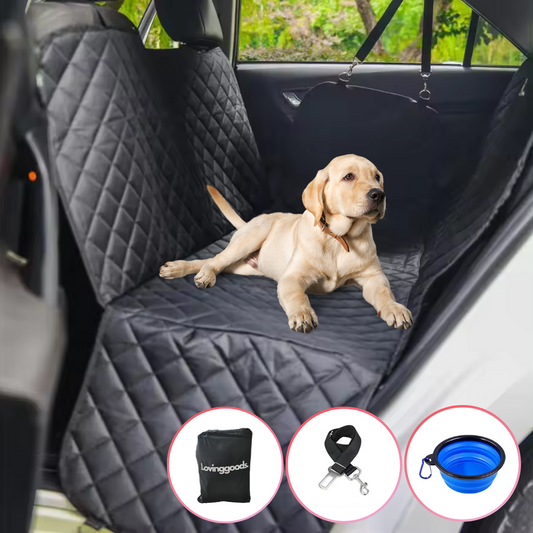 Lovinggoods Hondendeken Auto Achterbank en Kofferbak - 137 x 147 CM - Beschermhoes - Hondenkleed - Honden Deken Auto Achterbank - Incl. Hondenriem + Opbergzak + Gratis drinkbak