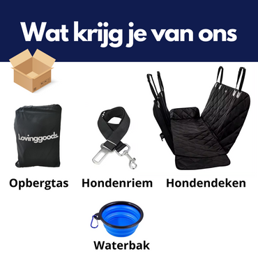 Lovinggoods Hondendeken Auto Achterbank en Kofferbak - 137 x 147 CM - Beschermhoes - Hondenkleed - Honden Deken Auto Achterbank - Incl. Hondenriem + Opbergzak + Gratis drinkbak